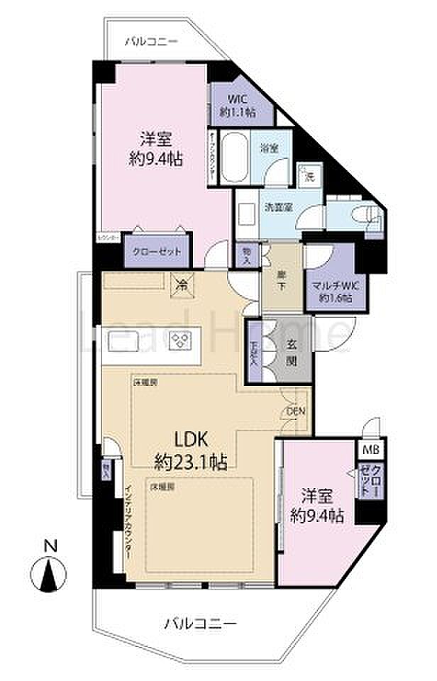 オリエンタル千駄ヶ谷(2LDK) 11階の間取り図