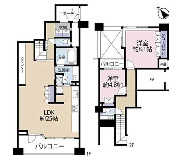 上野毛シティハウスノーステラス(2LDK) 1階の間取り図