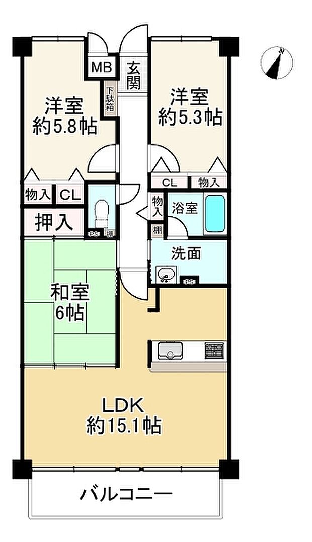 姫路甲丘アーバンコンフォート(3LDK) 3階の内観