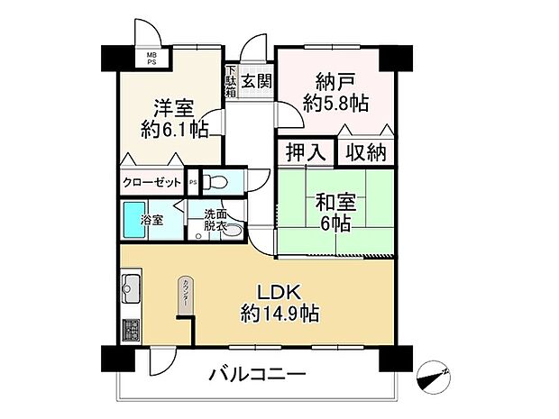 朝日プラザ東今宿(2SLDK) 8階の間取り図