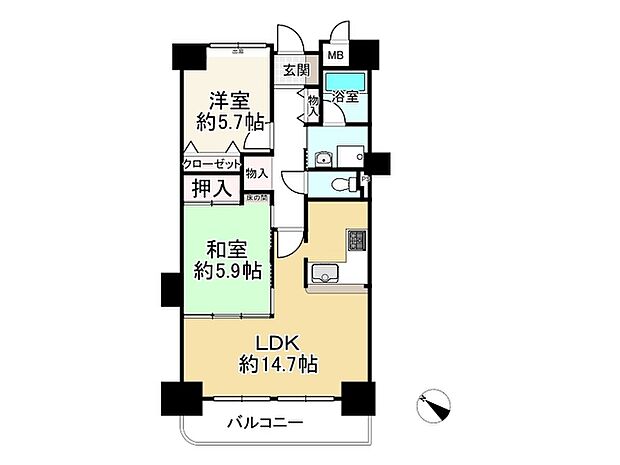 ライオンズマンション姫路東今宿(2LDK) 6階の間取り図