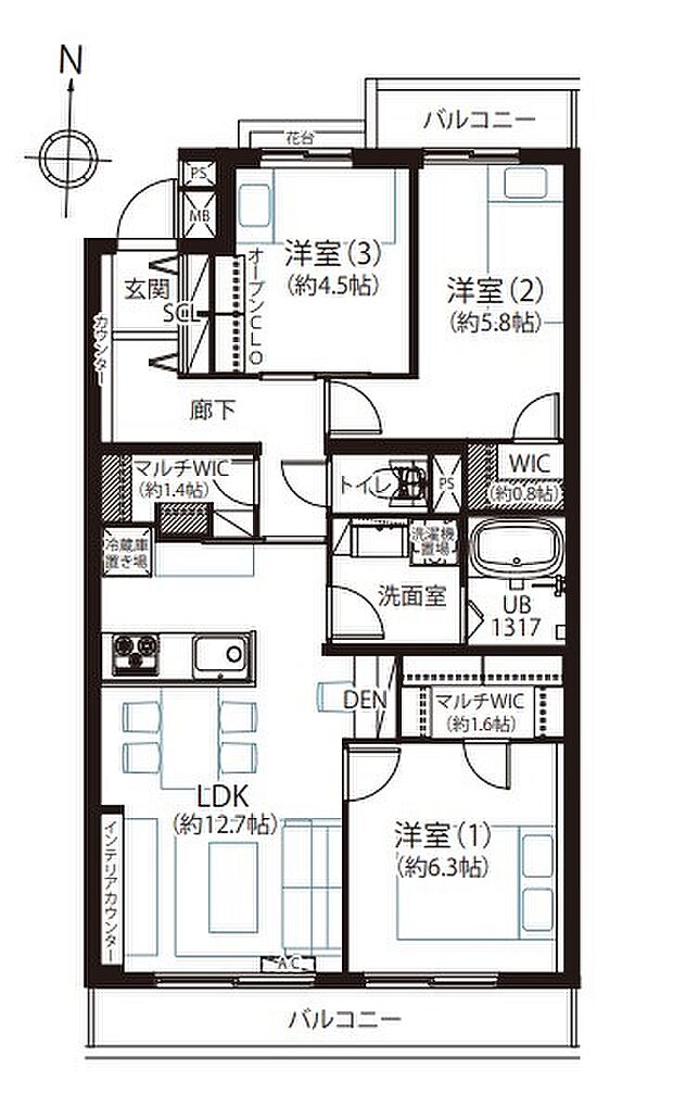 藤和武蔵小杉コープ(3LDK) 4階の間取り図