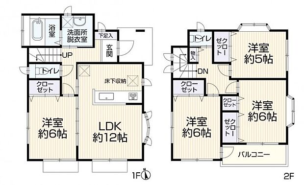 【間取り図：4LDK】全居室収納など使い勝手の良い間取りです。
