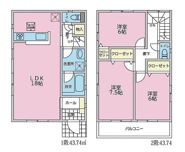【間取り図：3LDK】便利な各居室収納や廊下収納など収納豊富な間取りになっております。