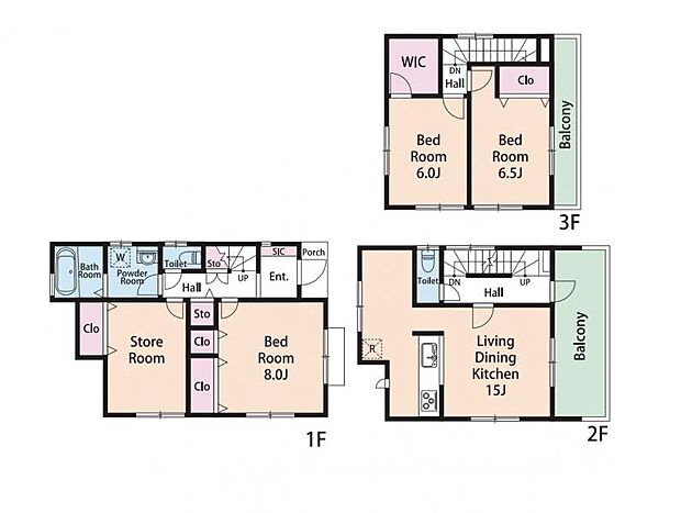 【間取り図：3SLDK】広々WIC付きや全居室収納など設計士拘りの間取りになっております。
