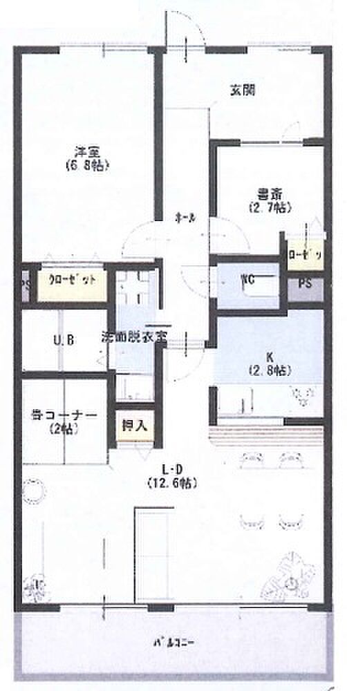 ライオンズマンション座間東(1SLDK) 3階の間取り図