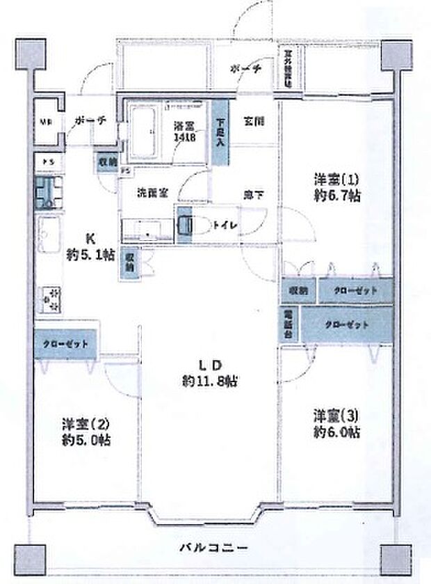 レクセルマンション小田急相模原(3LDK) 2階の間取り図