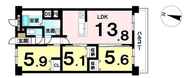 コープ野村一宮B棟(3LDK) 7階の間取り図