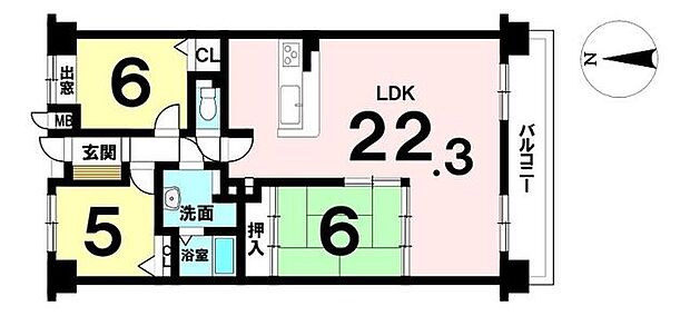 シャトレ愛松一宮VI(3LDK) 7階の間取り図