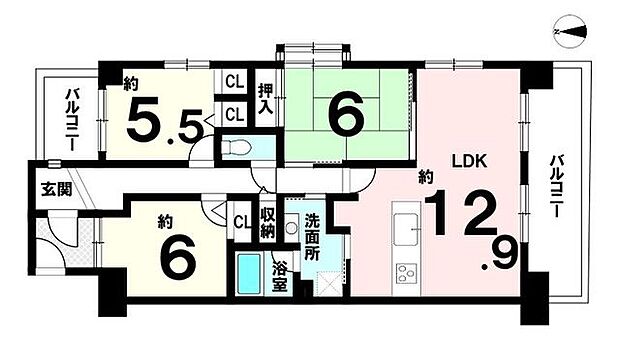 レインボー第二萩原(3LDK) 4階の間取り図
