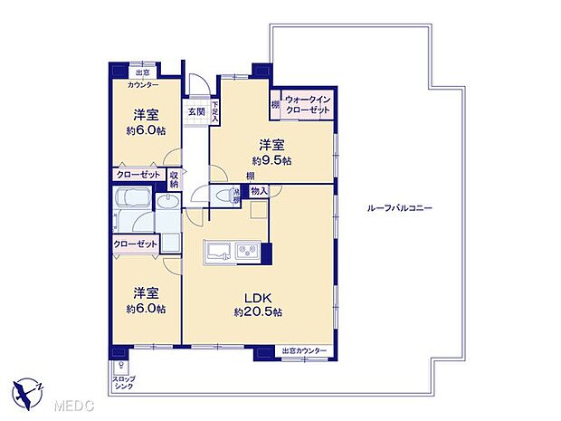 ダイアパレス川口新井宿(3LDK) 7階の間取り図