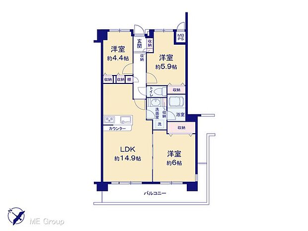 ジェム草加ガーデニア(3LDK) 3階の間取り図