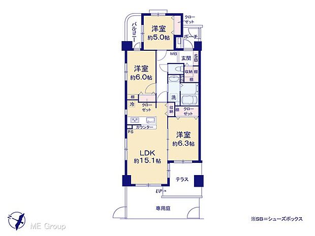 レクセルマンション五香(3LDK) 1階の間取り図