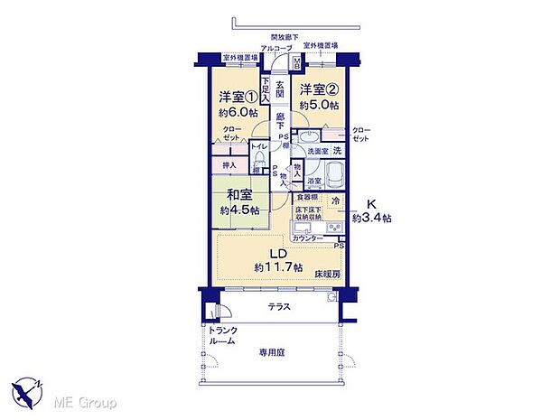 グラン・コート東川口(3LDK) 1階の間取り図