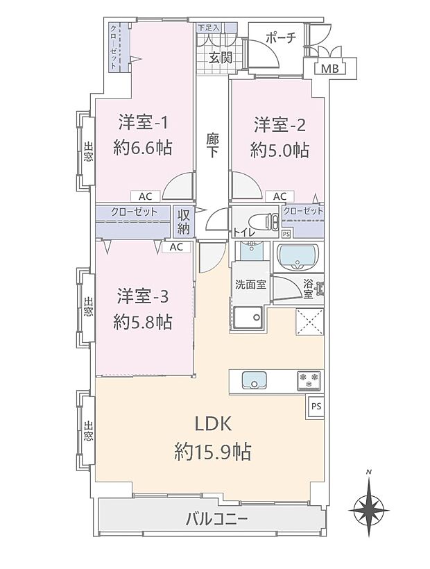 コスモ戸田ピアハイツ(3LDK) 2階の間取り図