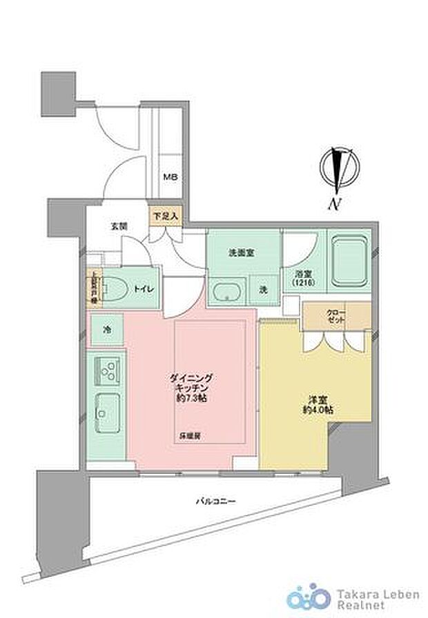 1DK　専有面積：30.00平米。バルコニー面積：5.55平米。ウォールドアの開閉で、ダイニングと主寝室の広さをアレンジできます。