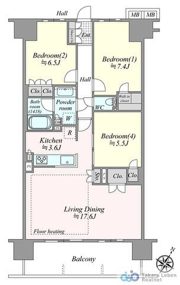 レーベンつくばCORIS(3LDK) 18階の間取り図