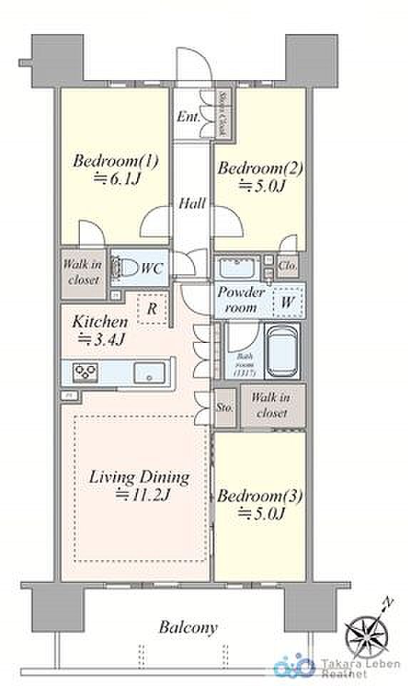 約14.6帖のLDKは、隣接する洋室の扉を開放すると最大19.6帖の広々空間に。
