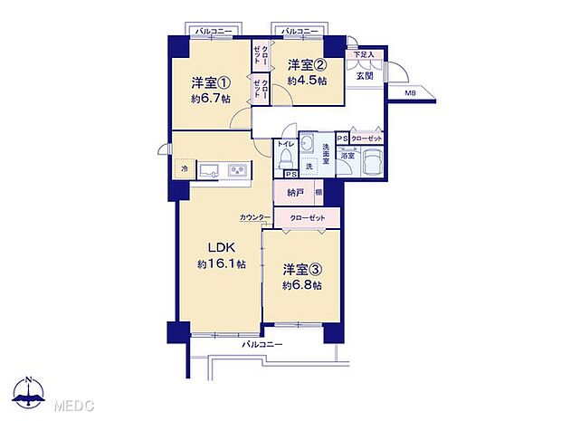 朝日センチュリーみずほ台F棟(3LDK) 5階の間取り図