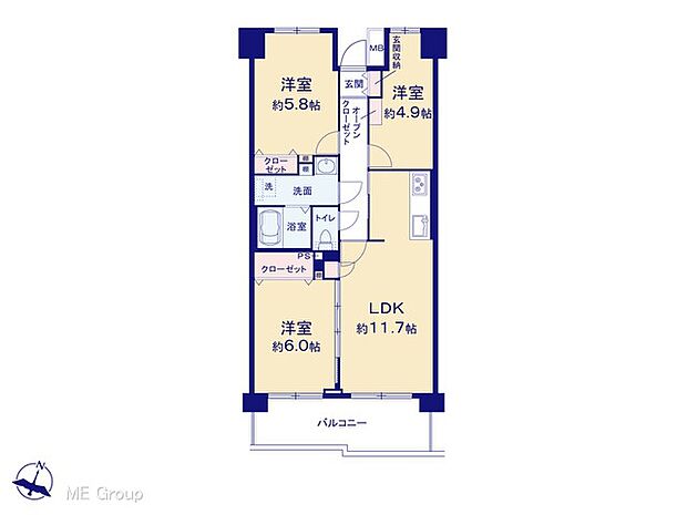 浦和南パーク・ホームズ(3LDK) 3階の間取り図