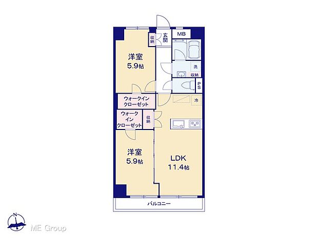 高島平第一住宅1号棟(2LDK) 2階の間取り図