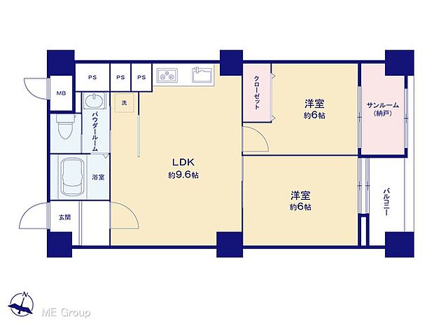 桜台ハイライズ(2DK) 6階の間取り図