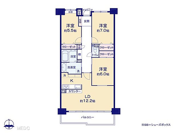 ネオハイツ中浦和(3LDK) 2階の間取り図