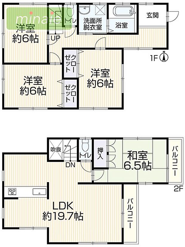 LDK約20帖　全室6帖以上　船橋市七林　中古戸建(4LDK)の内観