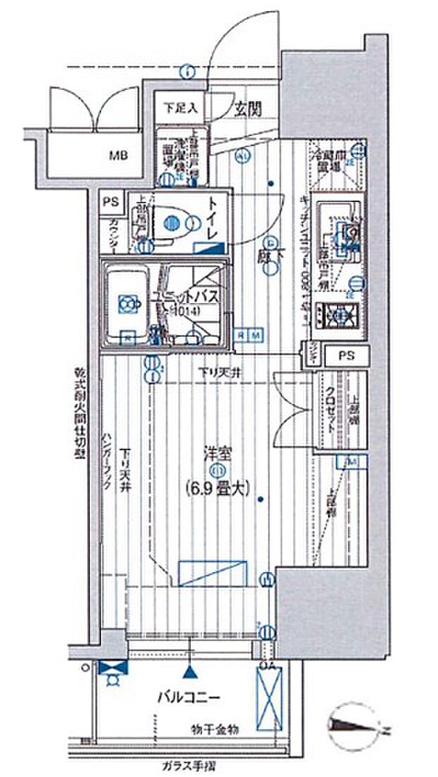 ル・パルトネール梅田北(1K) 13階の間取り図