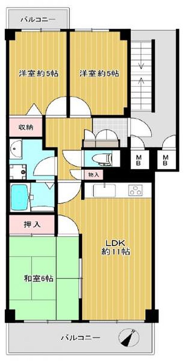 千船ビューハイツ(3LDK) 6階の間取り図