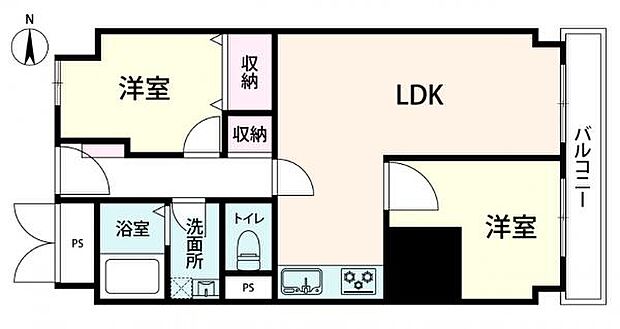 ≪間取り図≫ 5階部分・東向き・2LDKの間取りです。