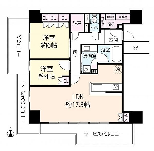 シエリアタワー大阪福島(2LDK) 6階の間取り図
