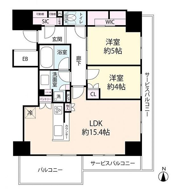 シエリアタワー大阪福島(2LDK) 7階の間取り図