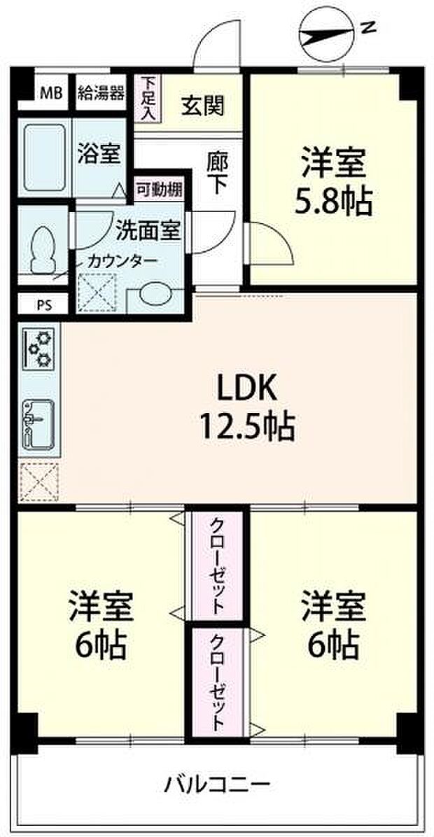 ≪間取り図≫ 4階部分・東向き・3LDKの間取りです。※室内リフォーム済み 