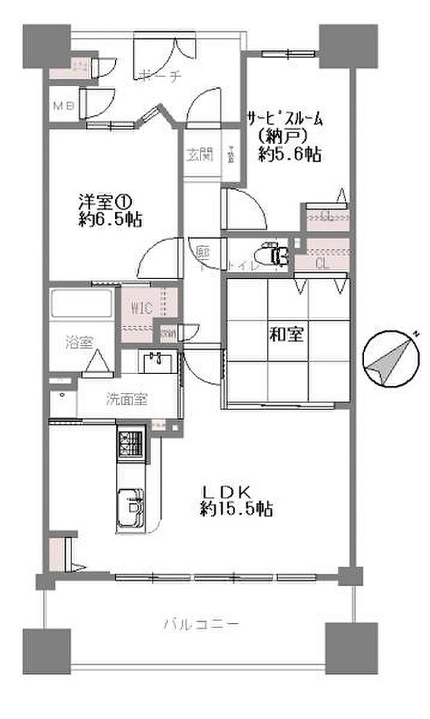 全居室収納、ウォークインクローゼットのあるマンション間取り図