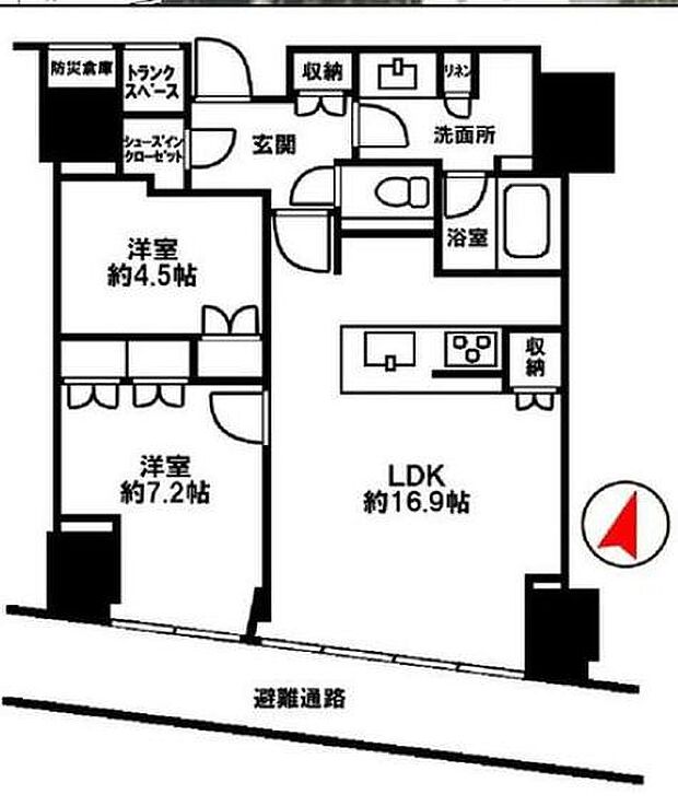 Ｂｒｉｌｌｉａ　Ｔｏｗｅｒ堂島(2LDK) 13階の間取り図