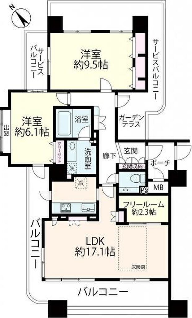≪間取り図≫ 6階部分・角部屋・2SLDKの間取りです。