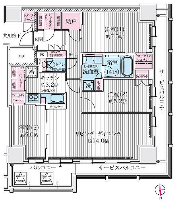 シエリアタワー大阪福島(3LDK) 18階の間取り図