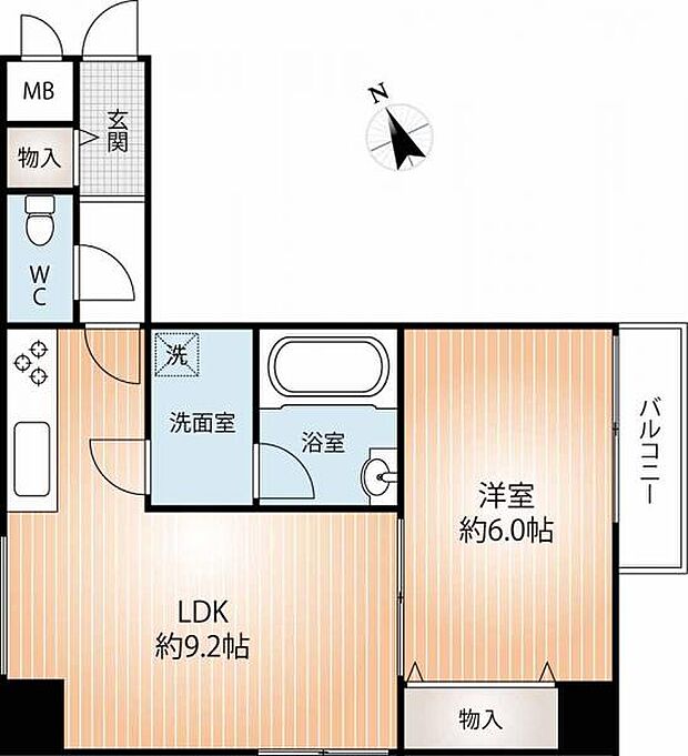 ダイアパレス新神戸(1LDK) 2階の間取り図