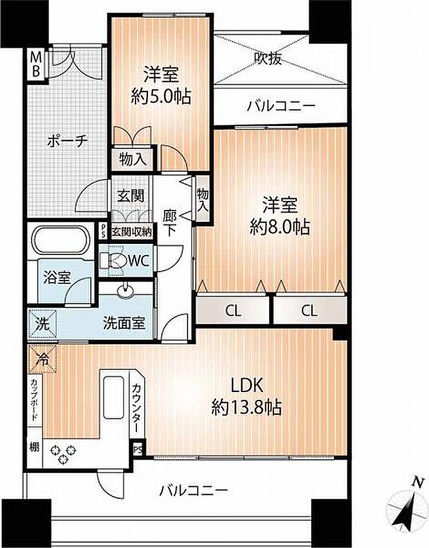 ドルフ甲南山手(2LDK) 11階の内観