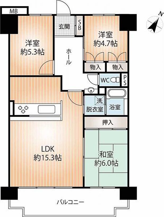 ライオンズマンション西鈴蘭台第2(3LDK) 3階の間取り図