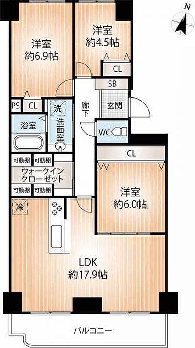 神戸パークシティB棟(3LDK) 12階の間取り図