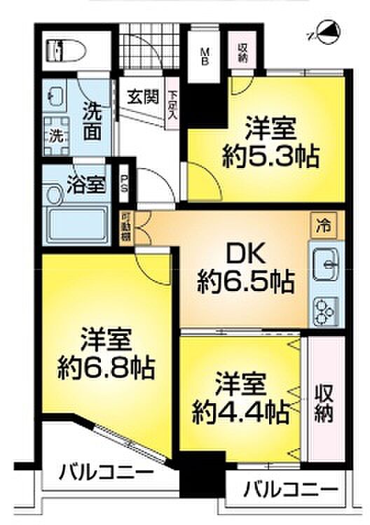 プリオーレ神戸(3DK) 6階の間取り図