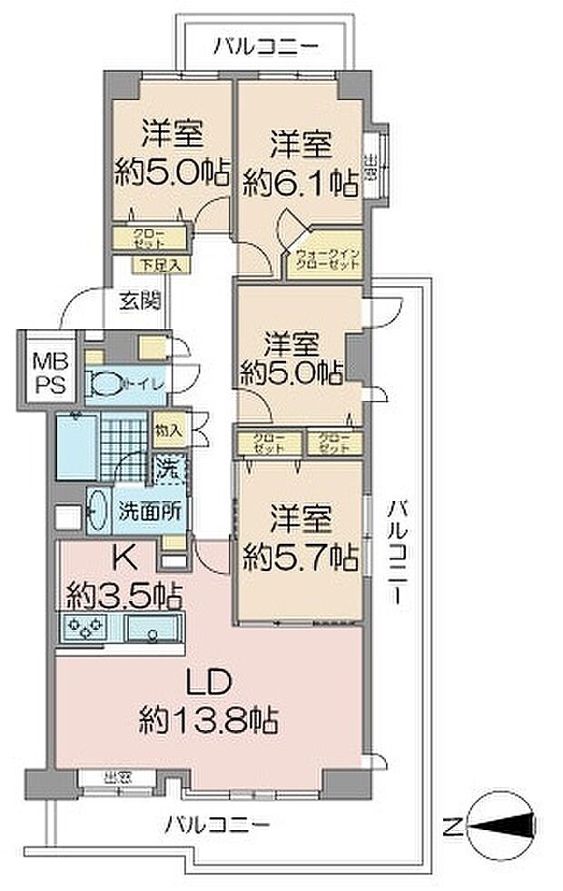 新多摩川ハイム　3号棟(4LDK) 3階の間取り図