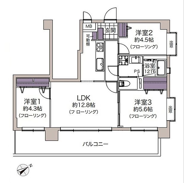 ライオンズマンション春日部豊春(3LDK) 4階の間取り図
