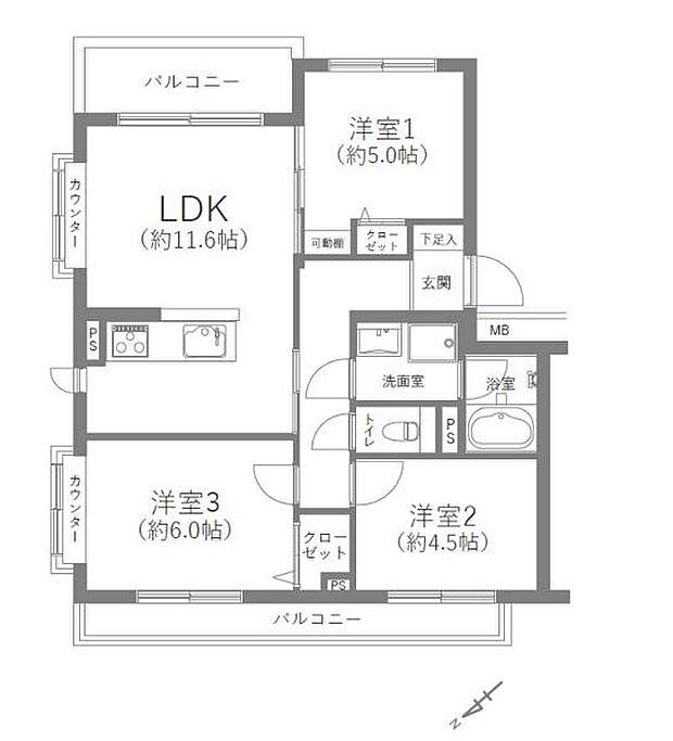 ビューパレー浦和大谷口第一(3LDK) 2階の間取り図