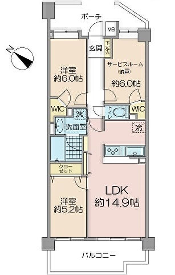 コスモ川口ガーデンパークス(2LDK) 1階の間取り図
