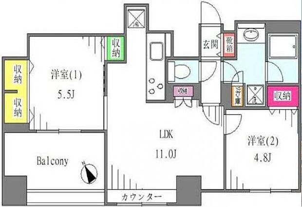 サンヴィヴァン亀戸ノース(2LDK) 7階の間取り図