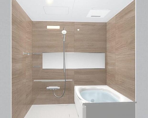ゆったりとした1418サイズのバスルームはスクエア型の浴槽がスタイリッシュな印象です。