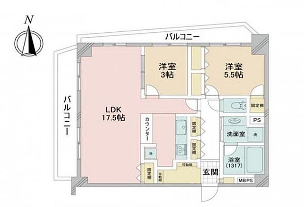 ベルジュール上石神井(2LDK) 2階の間取り図